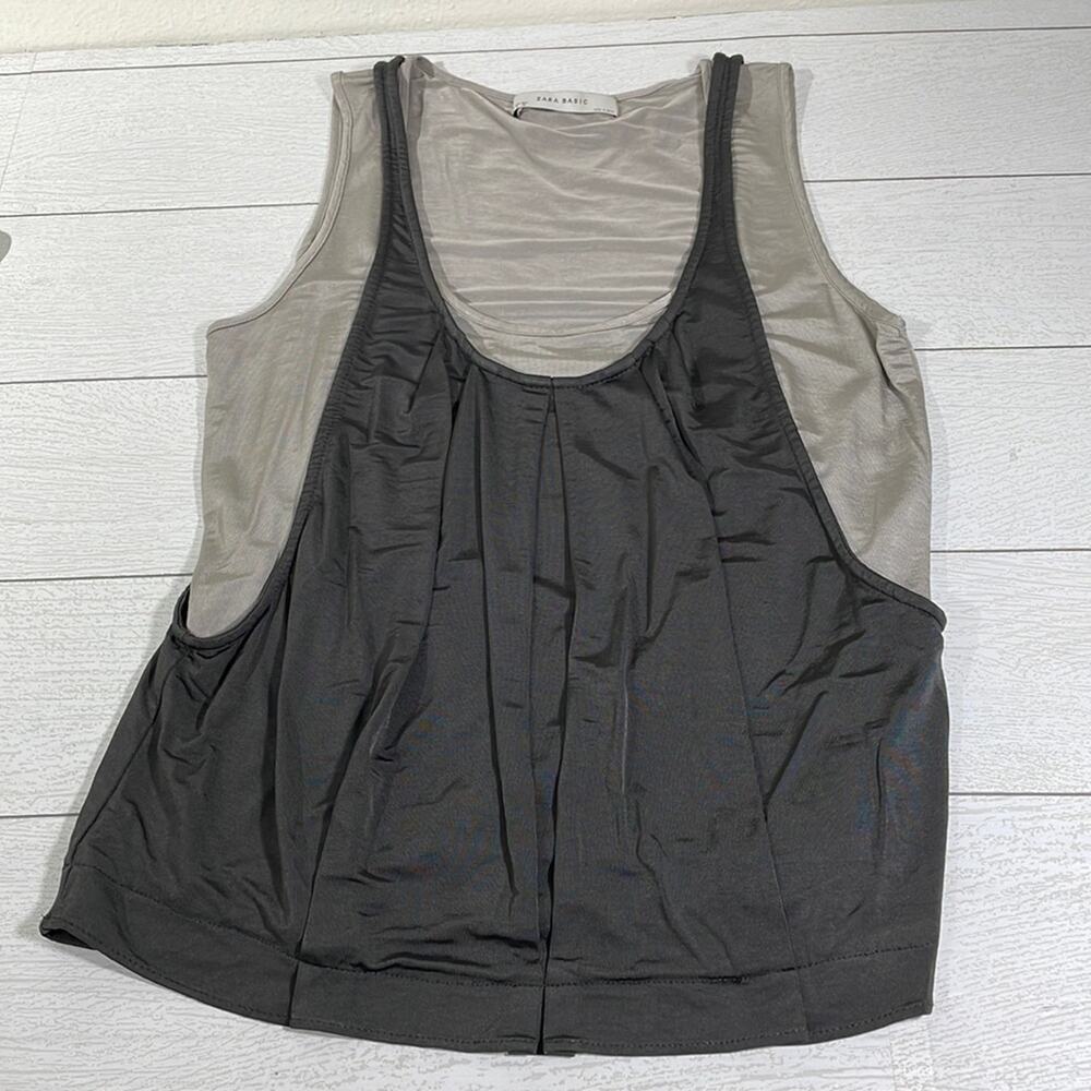 ZARA Basic Small Layered Gray Stretch Tank Top Charcoal Light Gray